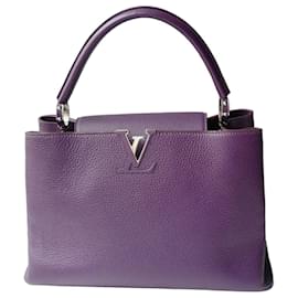 LOUIS VUITTON BORSA LV CAPUCINES PELLE TAURILLON CLEMENCE VIOLA ECCELLENTE CONDIZIONE MM