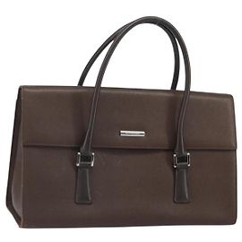 BURBERRY Hand Bag Leather Brown Silver Auth ep13146