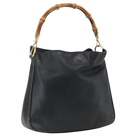 Borsa a Mano in Pelle Gucci Bamboo Nera Oro 001 1014 1638 Auth ep13124