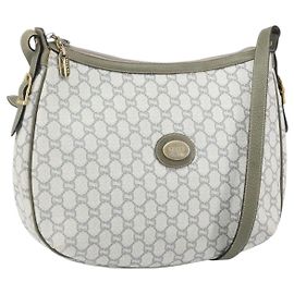 GUCCI GG Plus Supreme Shoulder Bag PVC Gray Gold Auth 165221