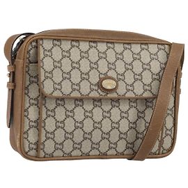 Borsa a Spalla GUCCI GG Plus Supreme PVC Beige Oro Auth 170322