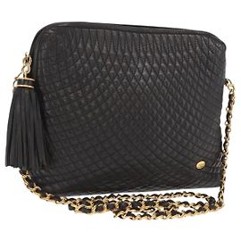 BALLY Borsa a Spalla con Catena Pelle Nera Oro Auth 171355
