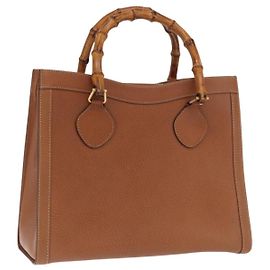 GUCCI Bamboo Hand Bag Leather Brown Gold 002 2853 02600 Auth bs33066