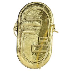 FENDI Orlock Borsa a Spalla per Smartphone in Pelle Dorata Auth SW2114SAM