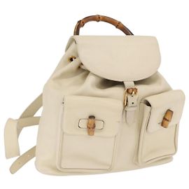 Mochila de cuero Gucci Bamboo marfil oro 003 2058 0016 Auth 166281