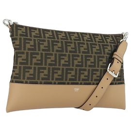 Borsa a Spalla in Tela Zucca FENDI Nera Marrone Argento Auth SW2121SAM