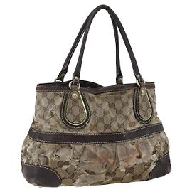 Borsa Tote GG Cristal GUCCI in tela rivestita oro beige 223964 Auth 171389
