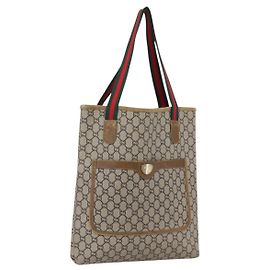 Borsa tote Gucci GG Plus Supreme Web Sherry Line in PVC beige e oro Auth ep13260