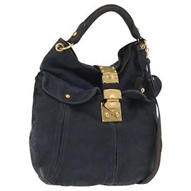 Borsa a Spalla Miu Miu Canvas 2way Blu Navy Oro Auth 168005