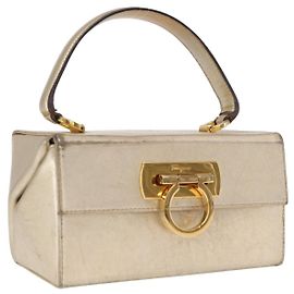 Borsa a mano Gancini in pelle Salvatore Ferragamo oro Auth BA10111