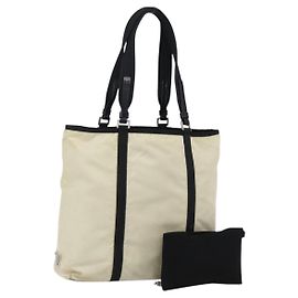 Borsa Tote Prada in nylon crema argento Auth bs33042