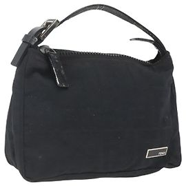 Pochette in tela Zucca FENDI Nero Argento Auth 166172