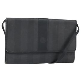 FENDI Pecan Canvas Schultertasche Schwarz Auth ep13179