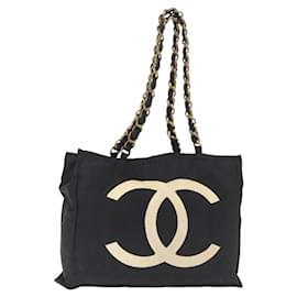 CHANEL COCO Borsa Tote a Catena Nylon Nero Oro CC Auth 165069