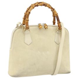 Borsa a mano GUCCI Bamboo Suede 2 vie Beige Oro 000 2865 0290 Auth ep13200