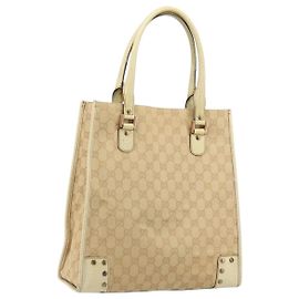 Borsa Tote GG in Tela Gucci Beige Oro 124261 Auth ep13162