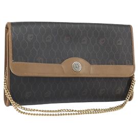 Borsa a spalla in tela a nido d'ape Christian Dior con catena in PVC nera e dorata Auth ka2127