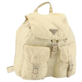 Mochila PRADA de nylon marfil plata auténtica ka2156