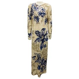 Abito lungo a maniche lunghe con perline e paillettes Erdem beige / blu / Abito formale