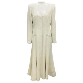 Vestido midi de bouclé crema de manga larga Roland Mouret