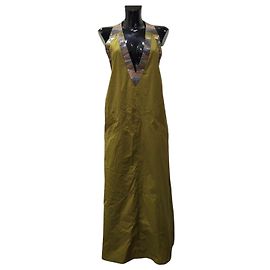 Vestido trapezoide Bottega Veneta de algodón caqui