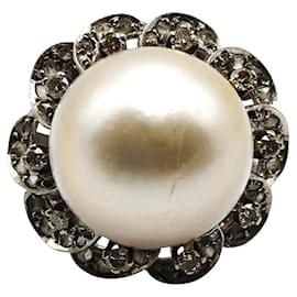 Ring aus Weißgold mit Diamanten und Perle - Autre Marque