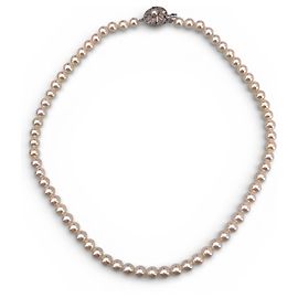 Autre Marque Collana in perle rotonde bianche Akoya da 5,5 mm con chiusura rotonda in argento, cm 43