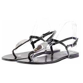 Massimo Dutti Sandalias planas negras de cuero con detalles plateados