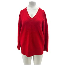 Suéter rojo de lana con cuello en v - Autre Marque