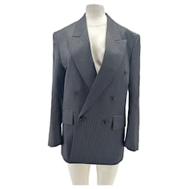 Autre Marque Blazer gris rayado con hombreras de lana