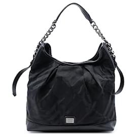 Borsa a spalla in nylon a quadri tonali neri Burberry