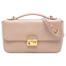 Borsa a mano Sound Lock in Saffiano Marrone di Prada