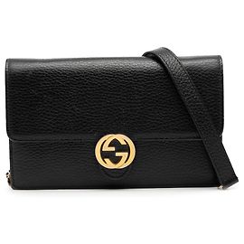 Portafoglio con catena Gucci Black Dollar Calfskin Interlocking G