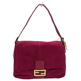 Borsa a mano Fendi Mamma Bucket in suede rosa e rosso