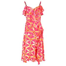 Vestido impreso con volantes Zoya en seda roja de Ulla Johnson
