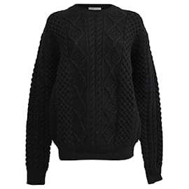Schwarzer Kabelstrickpullover aus Wolle von Saint Laurent
