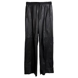 Pantalones anchos con cordón en piel de cordero negro con paneles Prada