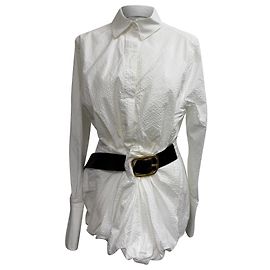 Camisa de manga larga con cinturón de algodón blanco Loewe