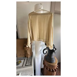 Autre Marque Cremefarbene Seidenbluse mit Samt-Details