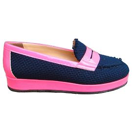 My Suelly Valentine Mokassins Marineblaues Raffia und Rosa Leder