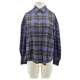Roseanna Camicia a quadri blu e marrone in lana