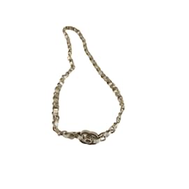 Chanel Collana CC Doppio Giro Pelle Argentata e Catena Oro