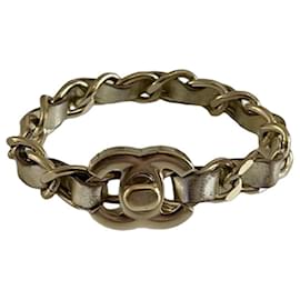 Pulsera Chanel eslabones de latón dorado Light y cuero plateado