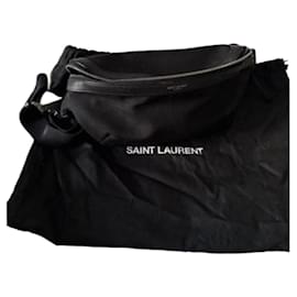 Borsa a vita in tela e pelle nera di Saint Laurent