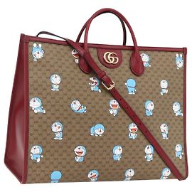 GUCCI GUCCI �~ Borsa Micro GG Supreme Doraemon PVC 2way Beige 653952 Auth 149861SM