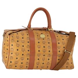 Borsa Boston Vicetos Logogram MCM in pelle PVC 2 in 1 marrone oro Auth mr1923