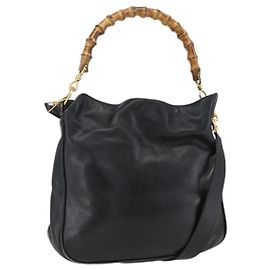 Gucci Bamboo Schultertasche Leder 2way Schwarz Gold 001 2113 1638 Auth ka2177