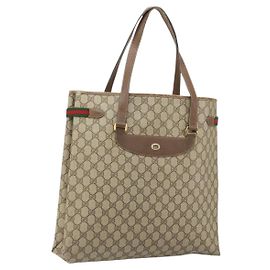 GUCCI GG Supreme Web Sherry Line Tote Bag PVC Beige Gold 39 02 091 Auth ki6348