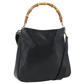 Borsa a mano in pelle Gucci Bamboo 2way Nera Oro 001 1638 Auth 170600