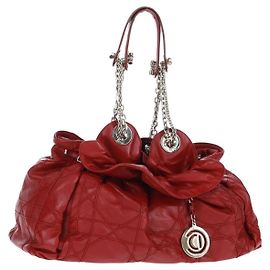 Borsa a Spalla in Pelle Canage Chain Christian Dior Rossa Argento Auth 166291